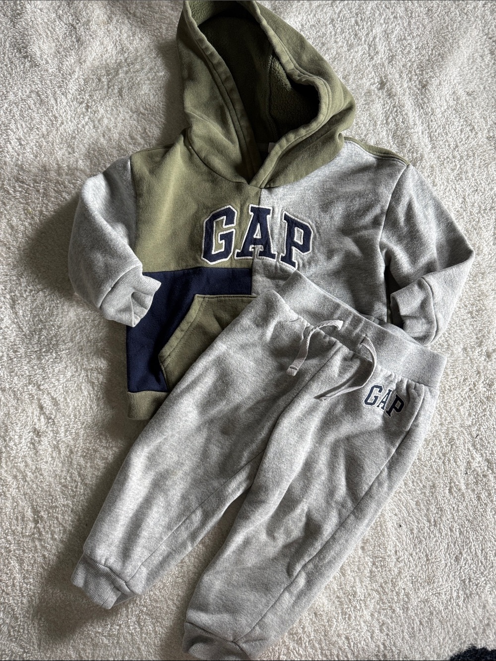 GAP Kids Olive, Gray & Navy Colorblock Hoodie and Sweatpants Set